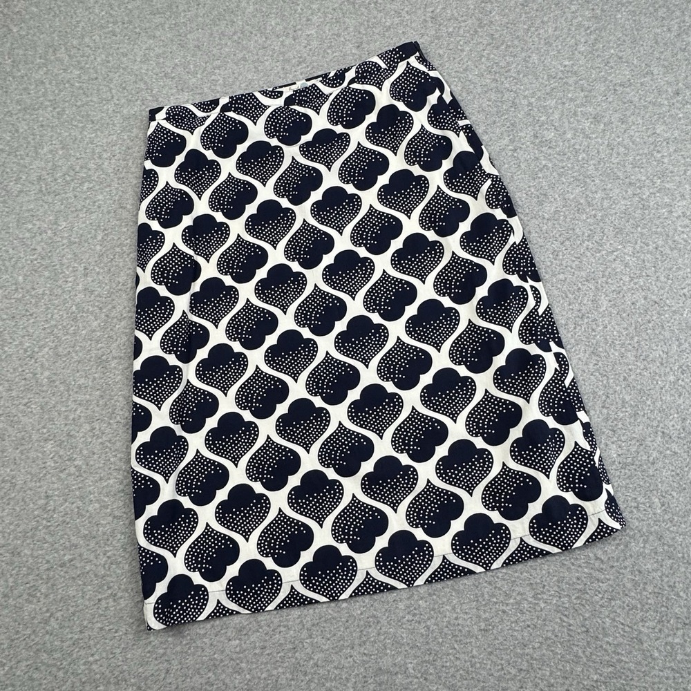 Boden Lined Pencil Skirt Womens 6L Navy White Geometric Print Cotton Pockets Zip